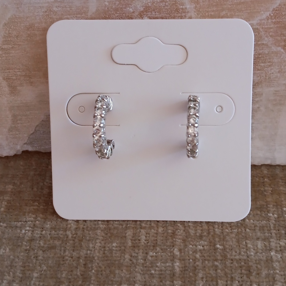 Silver Tone Rhinestone Earrings - Picture 7 of 7